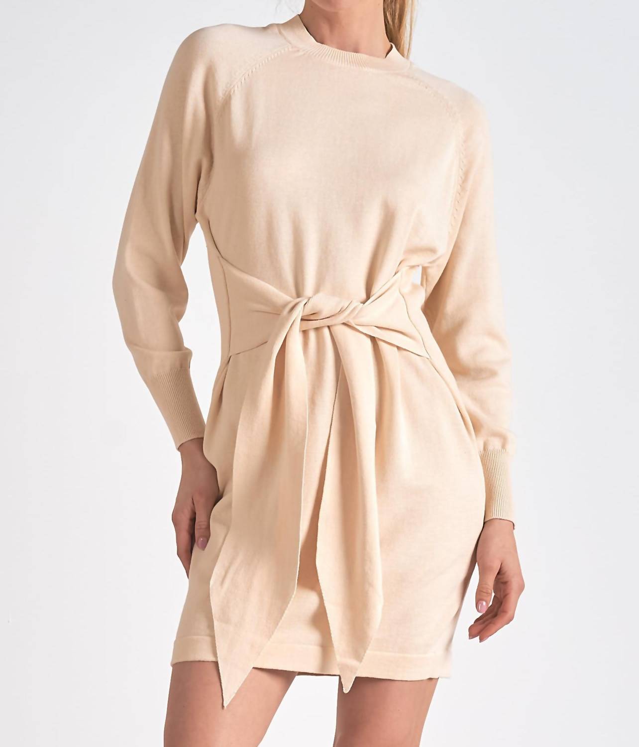 Elan - Long Sleeve Midi With Front Tie Dress