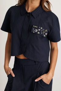 TANYA TAYLOR Evelyn Top in navy - women's blouse - alternate view