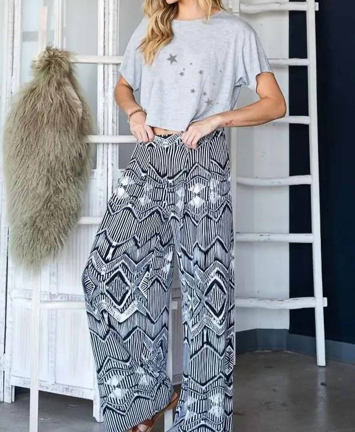 Jade By Jane - Retro Print Wide Leg Pant