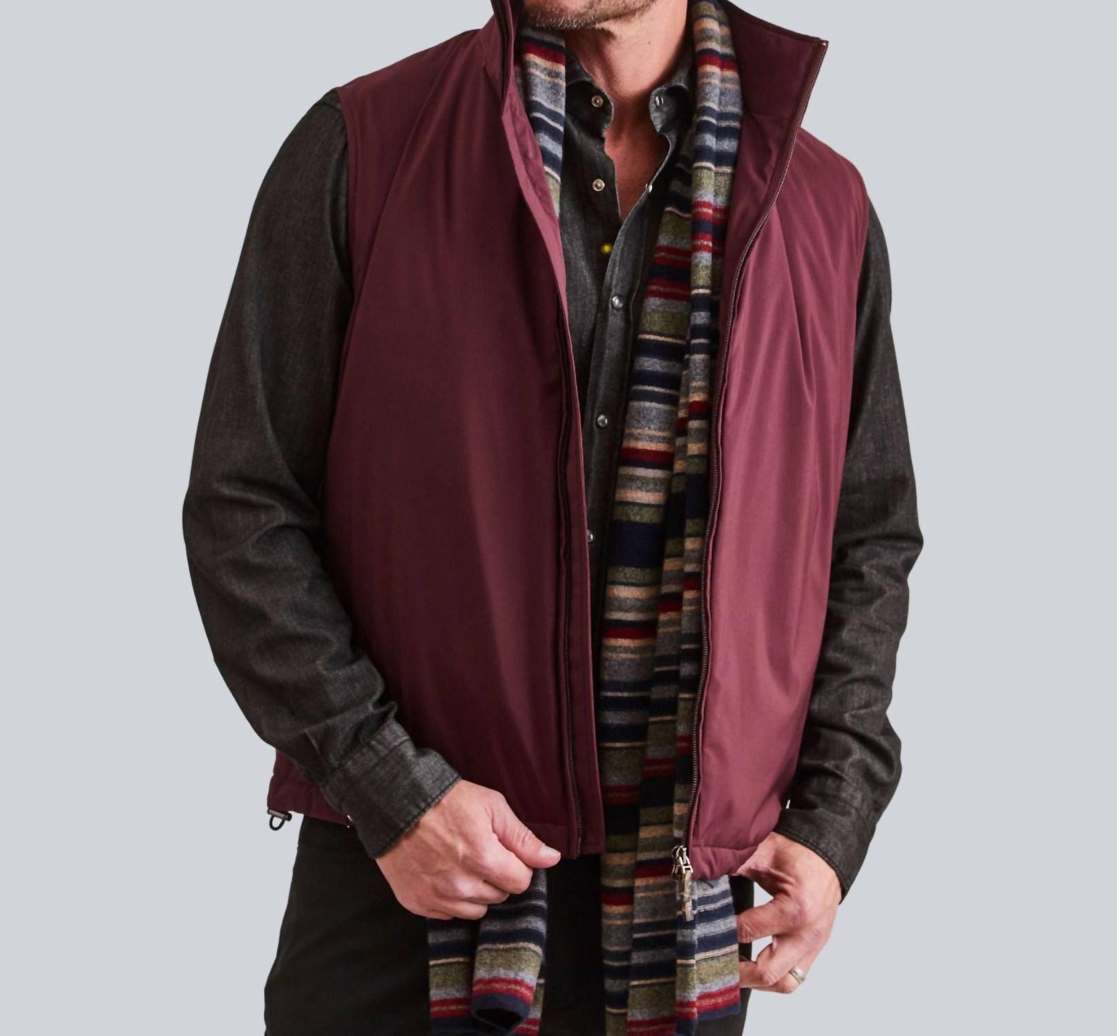 Lanificio Colombo Ranger Front Zip Vest in burgundy - men's item - view 4