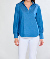 SARA CAMPBELL Jacqueline V-neck Top in blue - women's long sleeve top