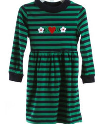 Florence Eiseman Kid's Flower And Heart Stripe Dress in green stripe - women's dress