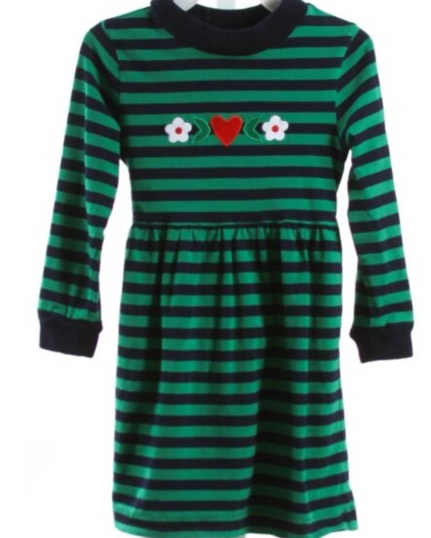 Florence Eiseman Kid's Flower And Heart Stripe Dress in green stripe - women's dress