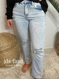 Risen - Acid Washed High Rise Ankle Straight Jeans