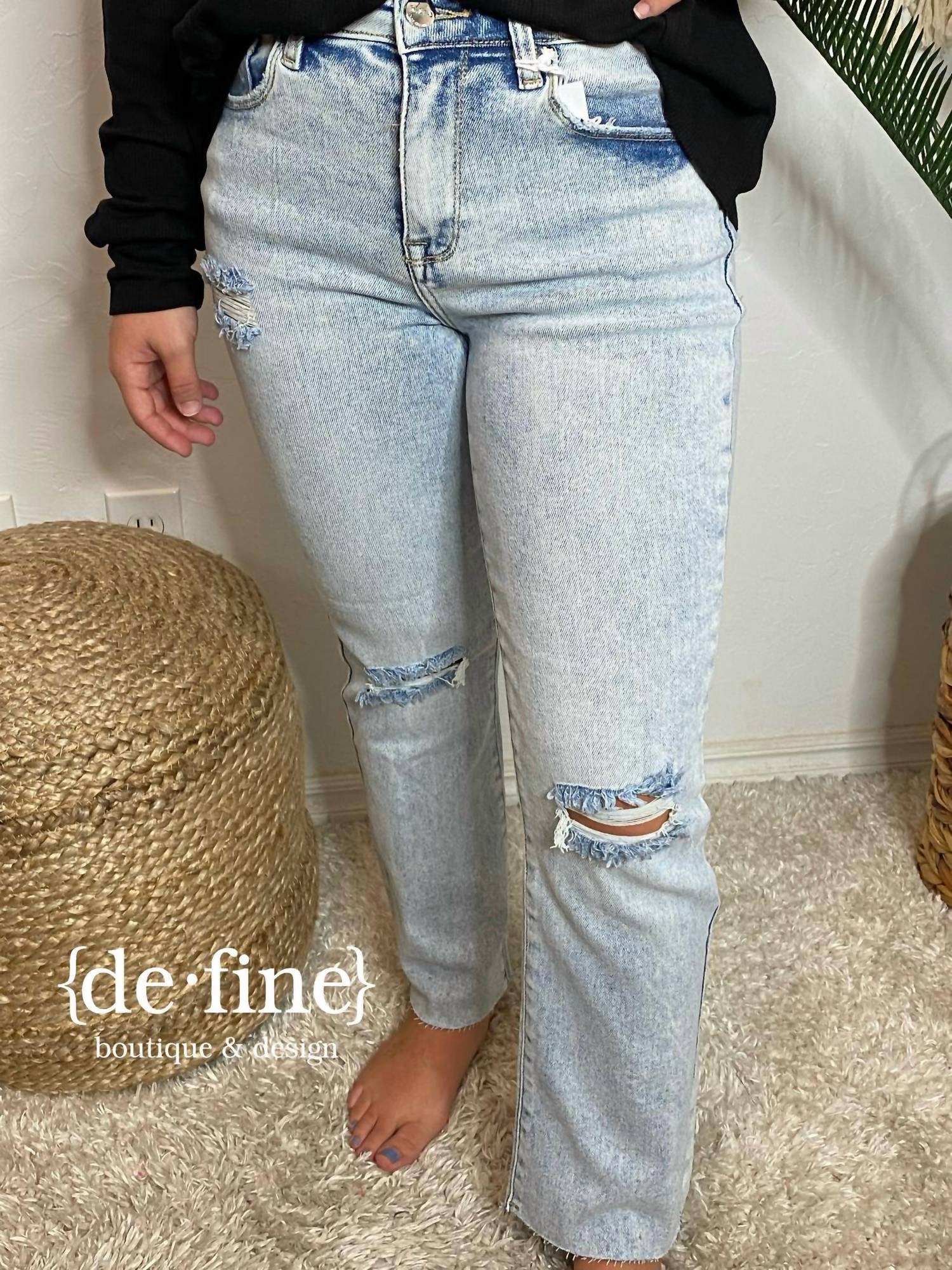 Risen - Acid Washed High Rise Ankle Straight Jeans
