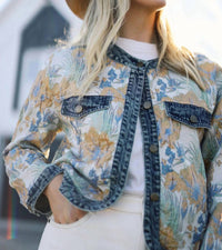 Anniewear - Floral Jacquard Contrast Jacket