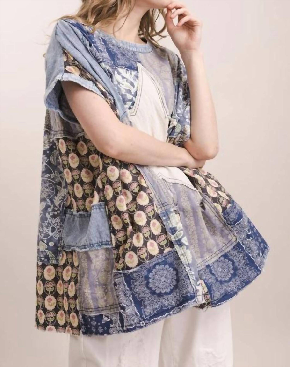 Blue Velvet - Star Patchwork Boho Oversize Top