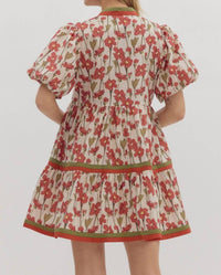 Entro - Floral Print Short Bubble Sleeve Mini Dress