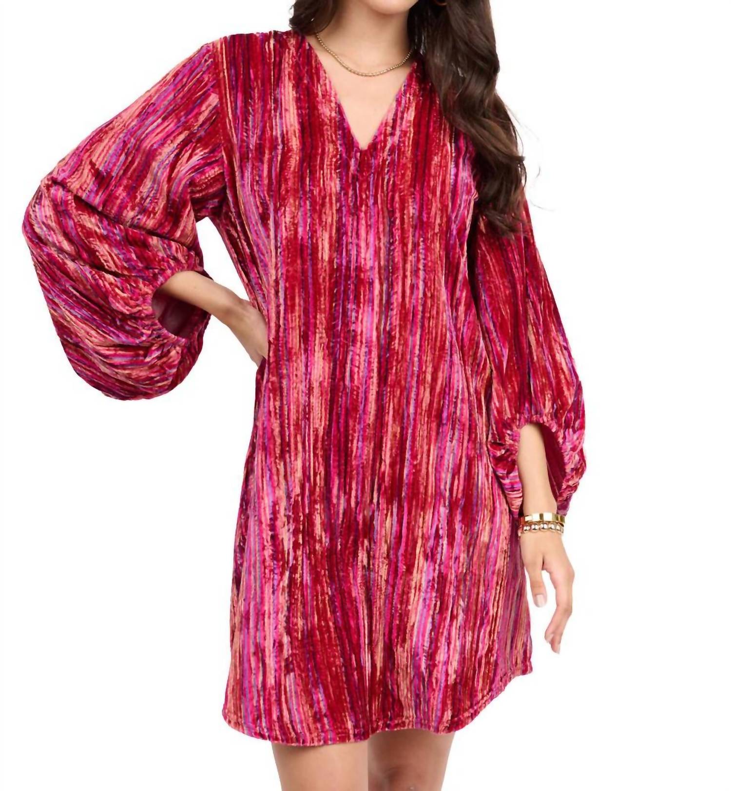 Ivy Jane - V-Neck Velvet Striped Dress