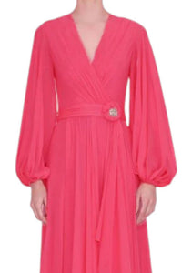 Reem Acra - V-neck Long Sleeve Gown