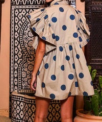 Bucketlist - Ruffle Sleeve Pintuck Detail Polka Dot Mini Dress