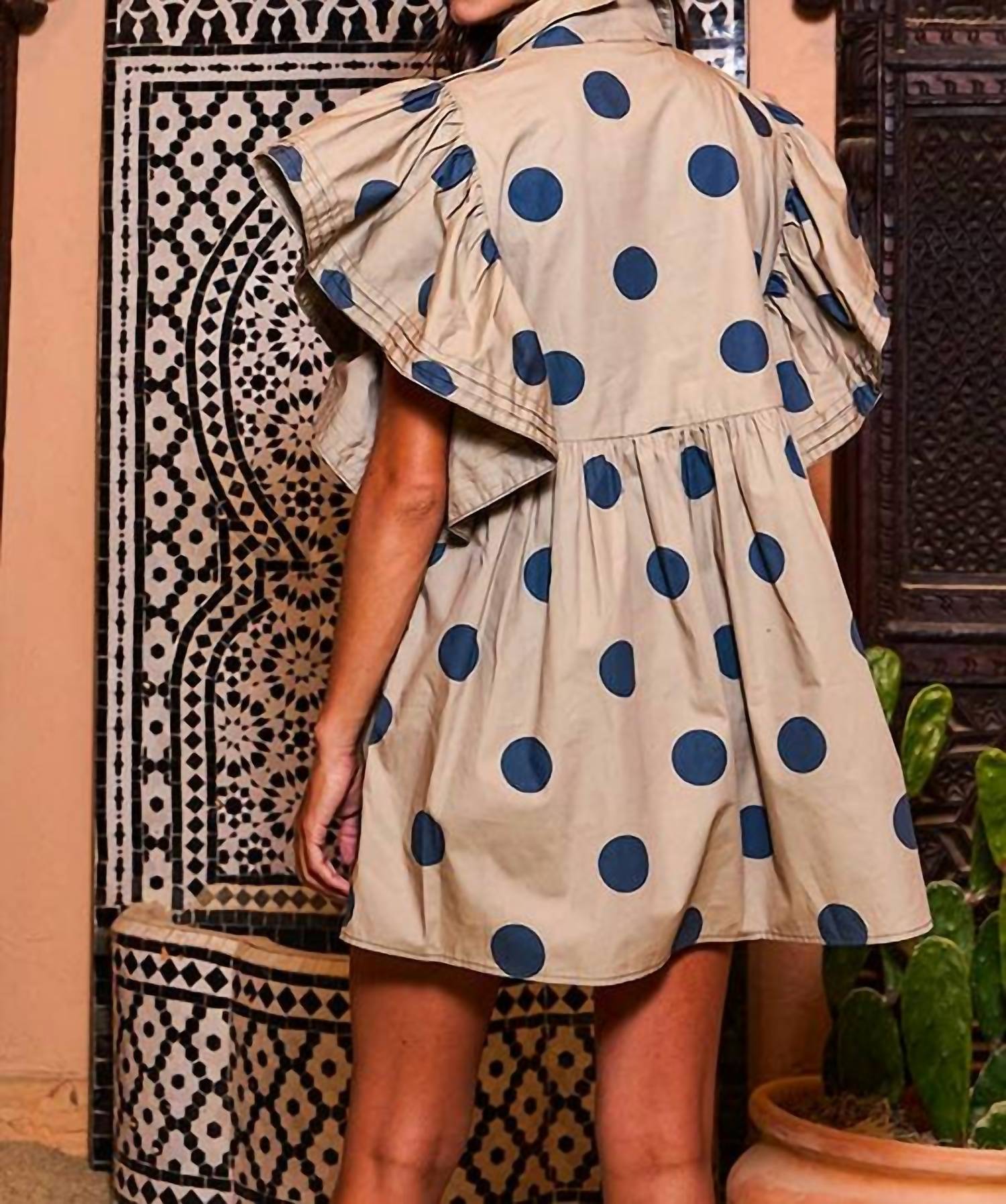 Bucketlist - Ruffle Sleeve Pintuck Detail Polka Dot Mini Dress