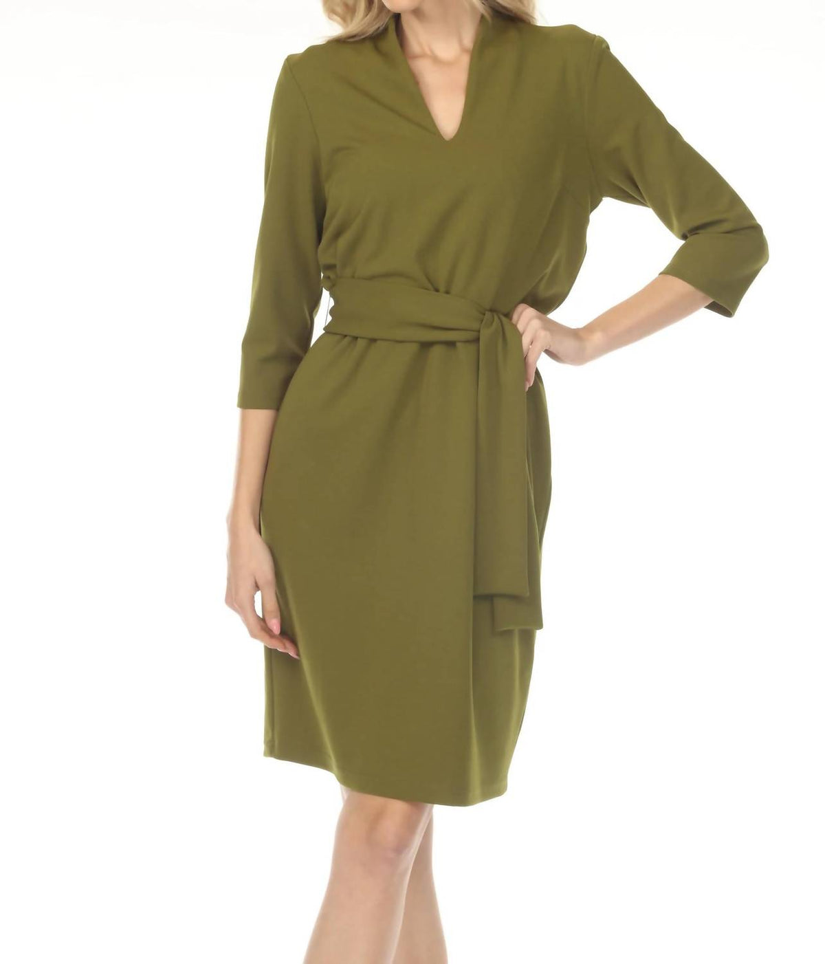 Joseph Ribkoff - Belted V-neck Three Quarter Sleeve Mini Dress