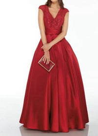 ALYCE PARIS Pleated Skirt Lace Bodice Dress in crimson red - women's dress
