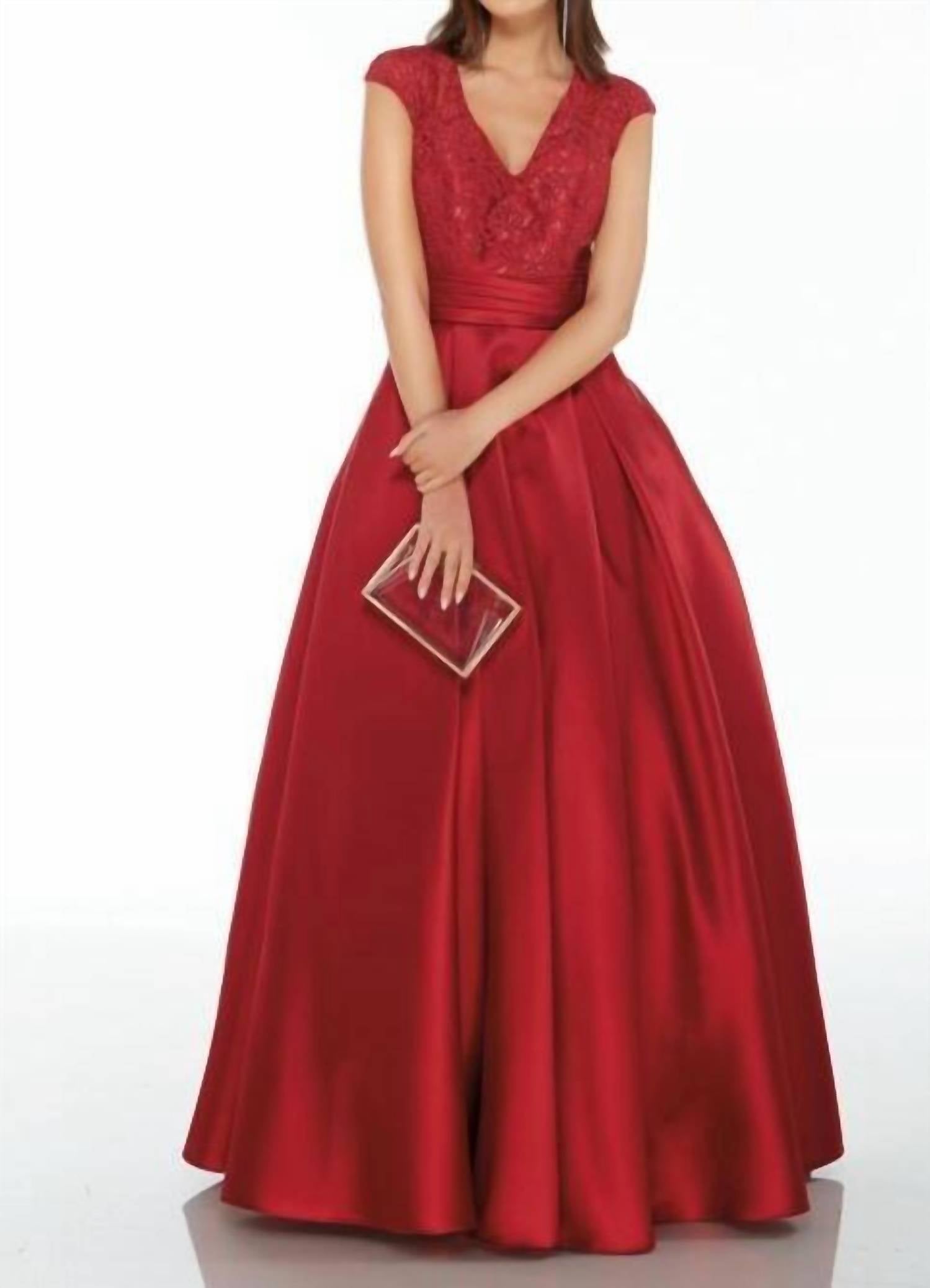 ALYCE PARIS Pleated Skirt Lace Bodice Dress in crimson red - women's dress