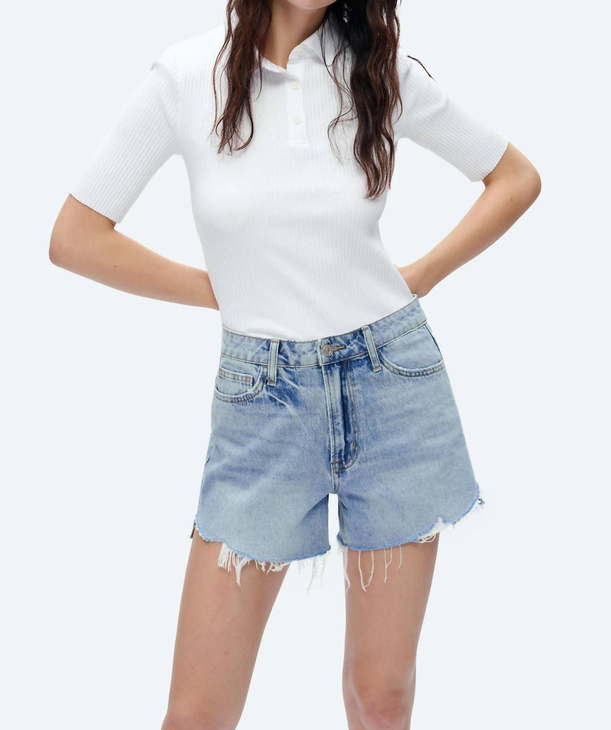 Bayeas - Kelly High Rise Raw Hem Denim Shorts