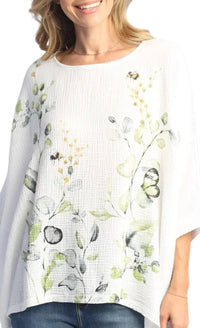 Jess & Jane Kelly Mineral Washed Double Gauze Poncho Top in white - women's sweater - detail view