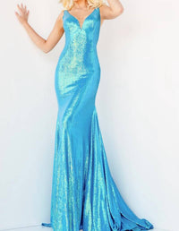 Jovani - Plunging Neckline Open V-back Dress