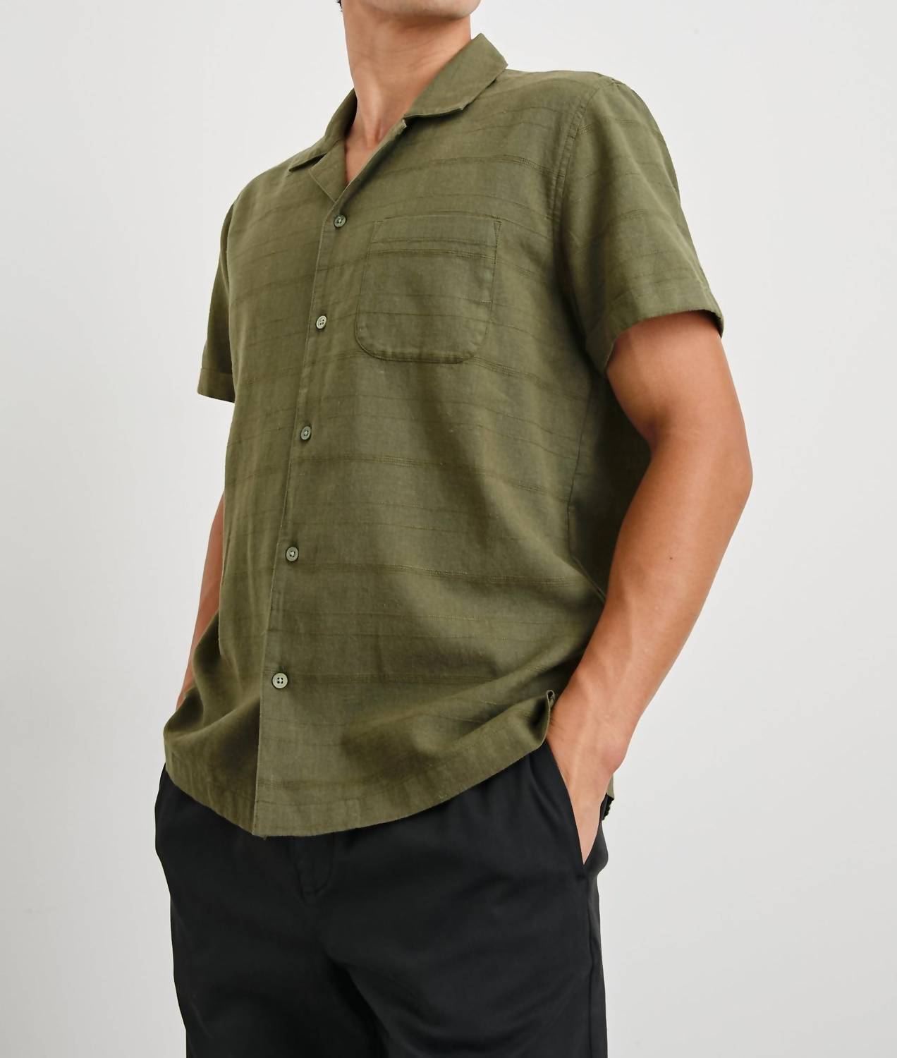 Rails Davis Shirt Top in true olive - men's t-shirt - detail view