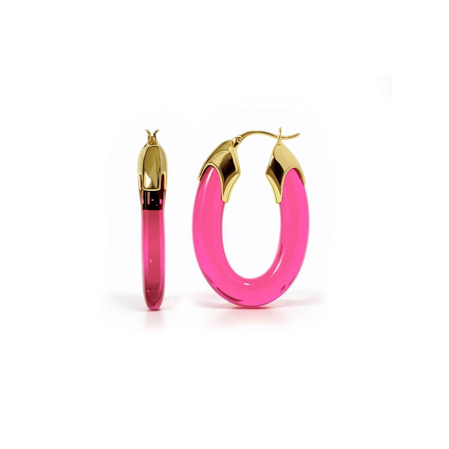 Gold & Honey - Women's Carved Oval Lucite Birthstone Hoop Earrings