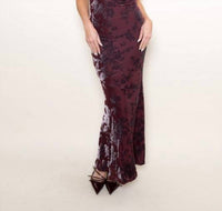 Fore Collection Autumn Burn Out Velvet Maxi Bias Cut Mesh Cowl Neck Dress in burgundy - women's dress - alternate view