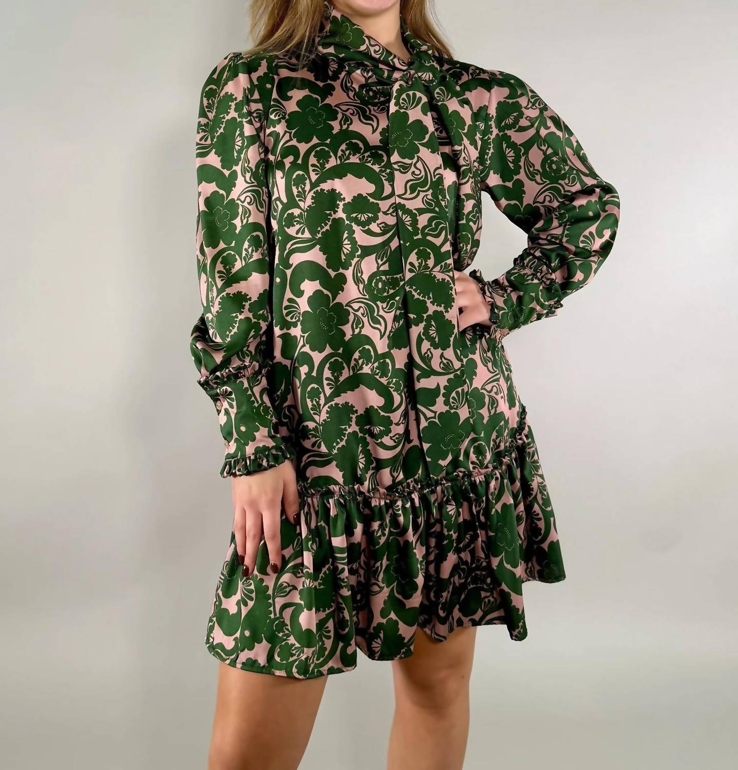 Uncle Frank - Retro Floral Bow-neck Dress