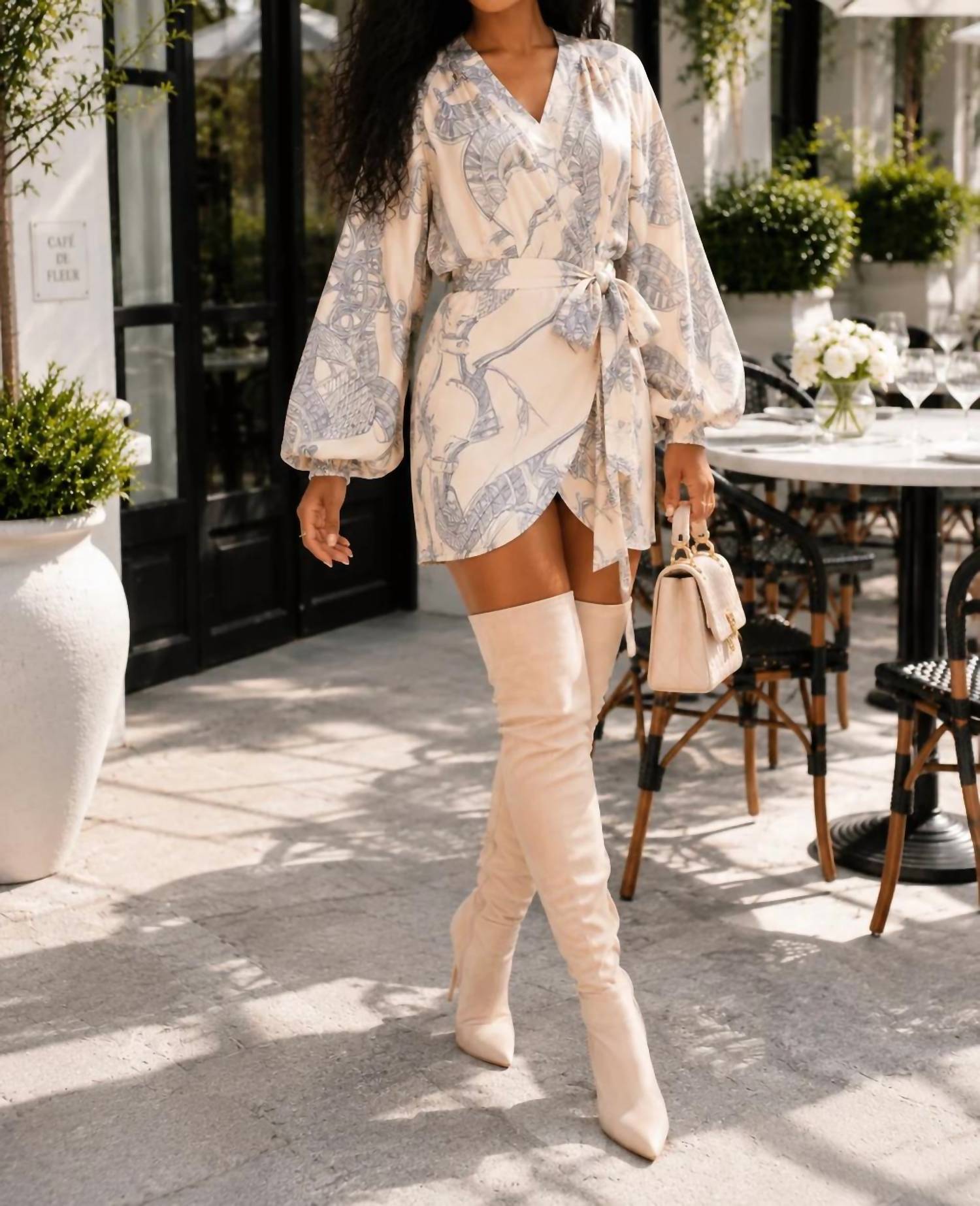 Surelymine - Santorini Escape Printed Wrap Mini Dress