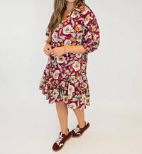 Umgee - Floral Drop Waist Shirt Dress