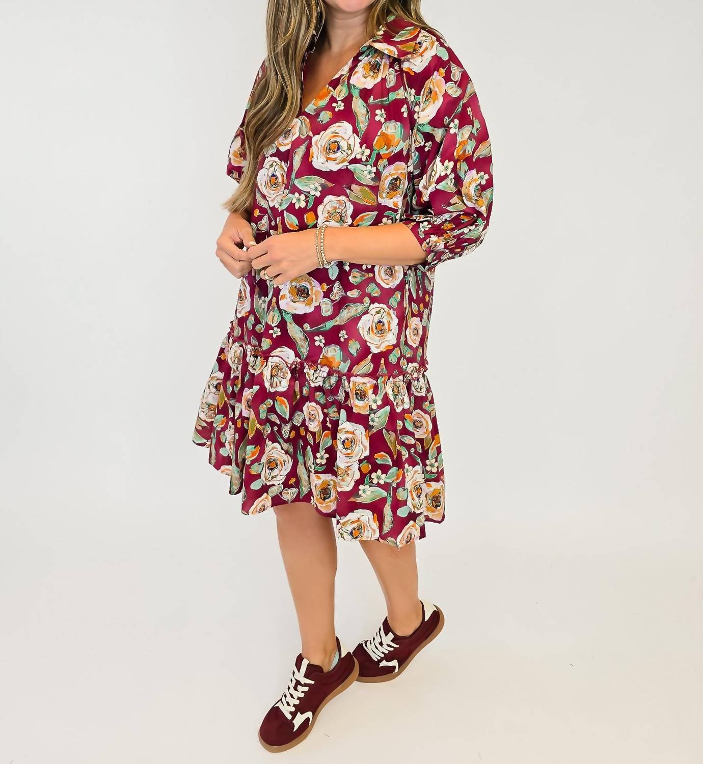 Umgee - Floral Drop Waist Shirt Dress