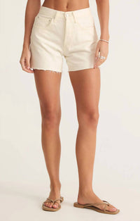 Z Supply Everyday High Rise Denim Short in off white - women's shorts