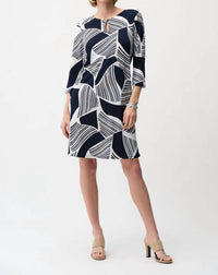 Joseph Ribkoff - Silky Knit Geometric Print Dress with Keyhole
