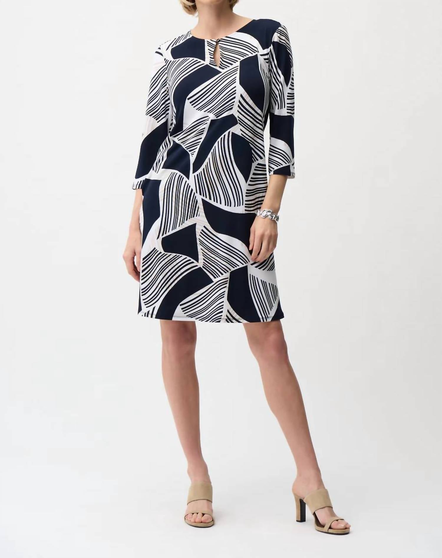 Joseph Ribkoff - Silky Knit Geometric Print Dress with Keyhole