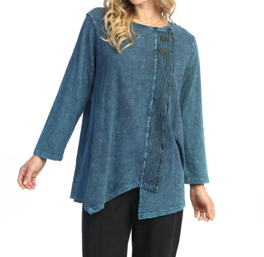 Jess & Jane - Wavy Contrast Faux Wrap Mineral Washed Tunic