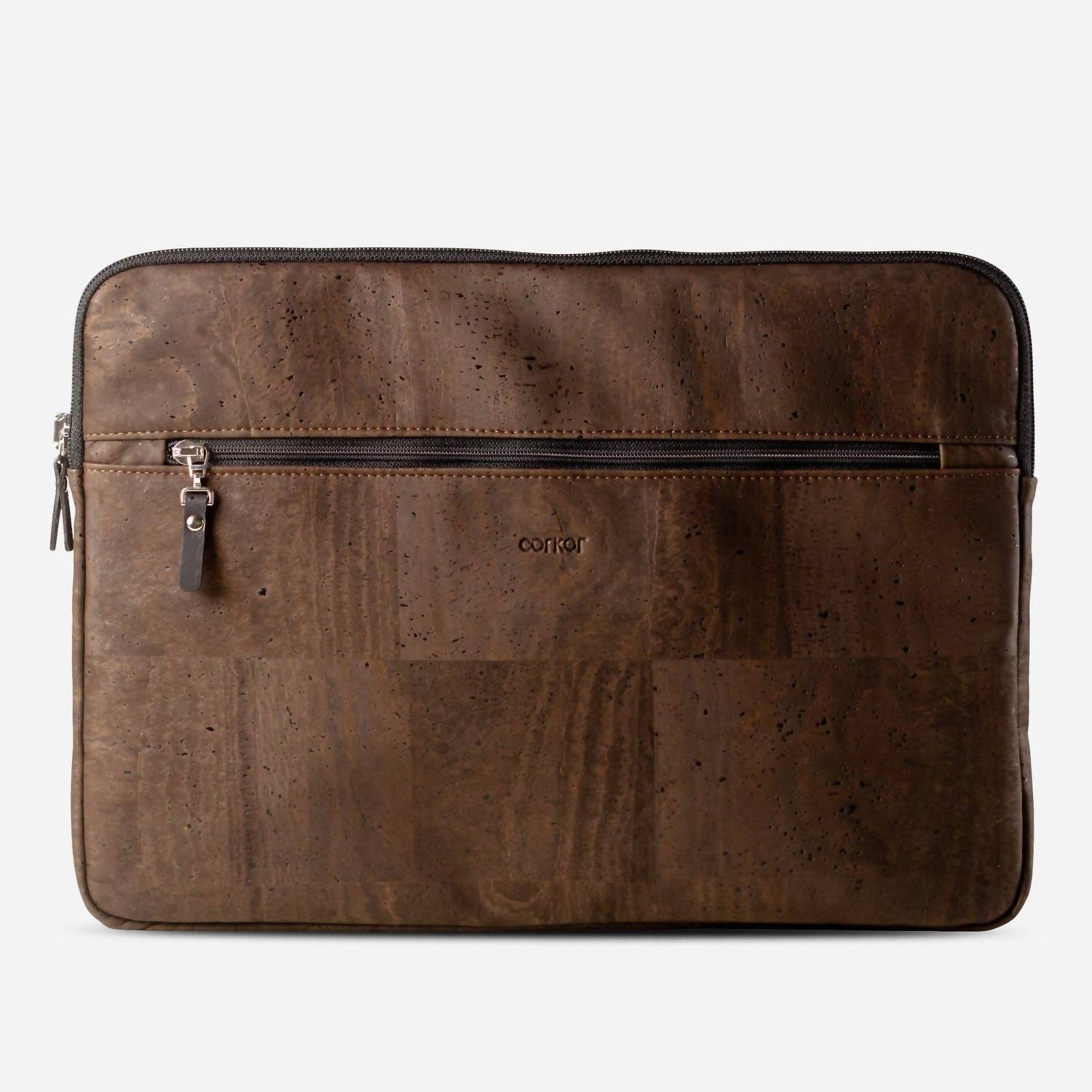 Corkor Unisex Laptop Sleeve With Pocket in brown - women's bag