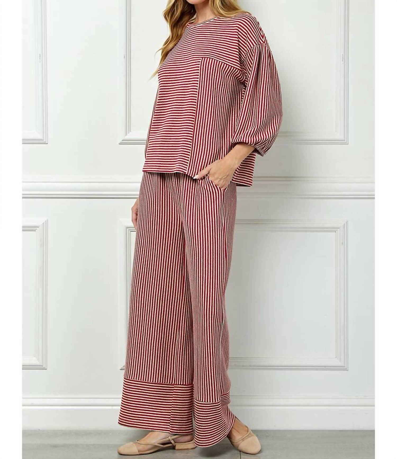 See And Be Seen - Striped Knit Top With Balloon Sleeves