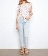 Charlie B - Striped Linen Blend Tie-front Blouse