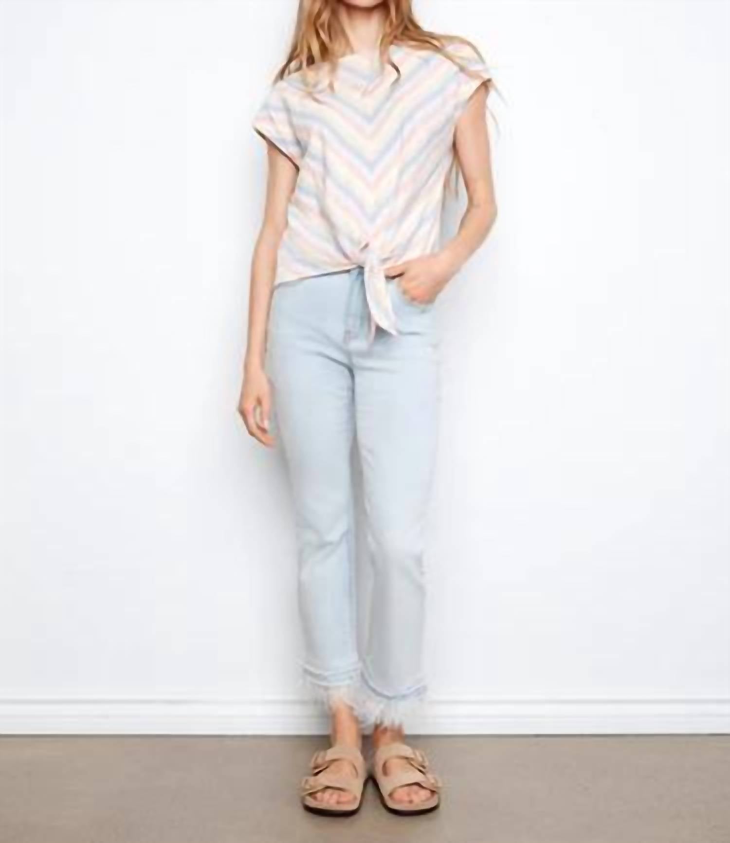 Charlie B - Striped Linen Blend Tie-front Blouse