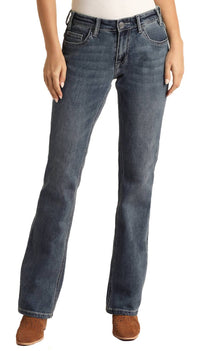 Rock & Roll Denim - Women's Mid Rise Stretch Boyfriend Pocket Straight Jeans