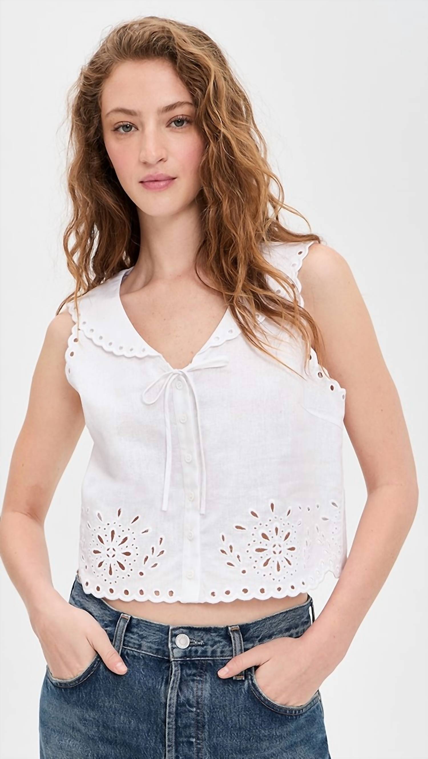 Le Jean - Embroidered Eyelet Sailor Top