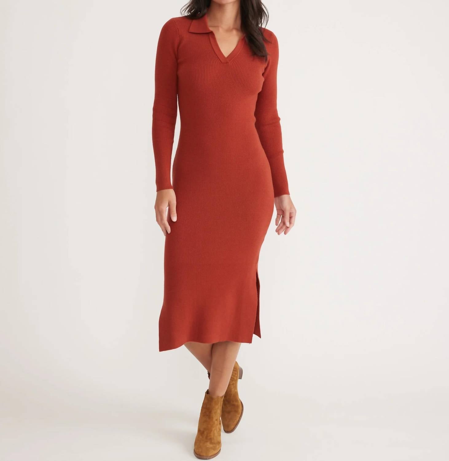 Marine Layer - Lexi Sweater Rib Long Sleeve Polo Dress