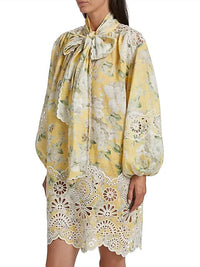 Zimmermann - Acacia Broderie Tie Neck Mini Dress