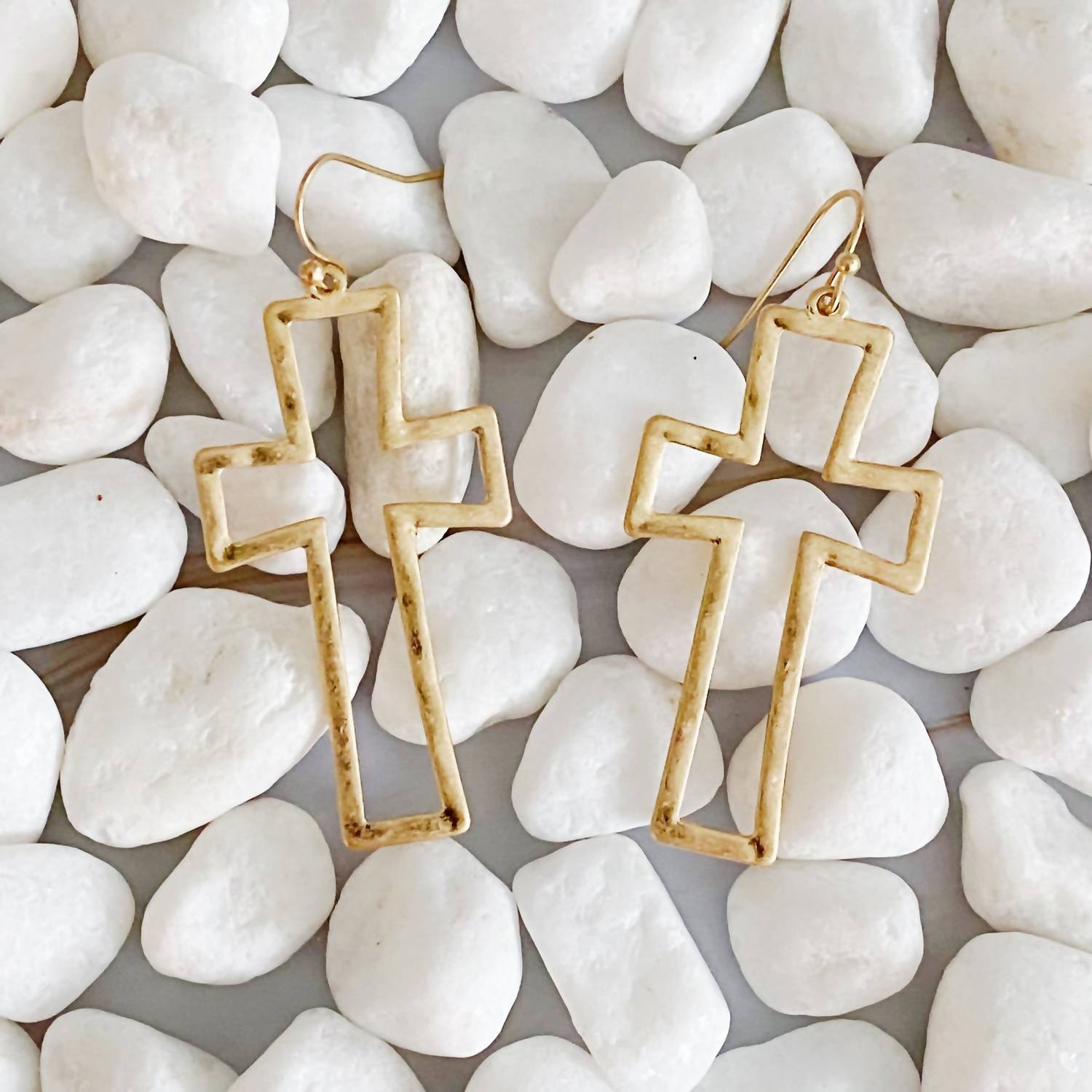 Ellison+Young - Women's Hammered Matte Hollow Cross Dangle Earrings