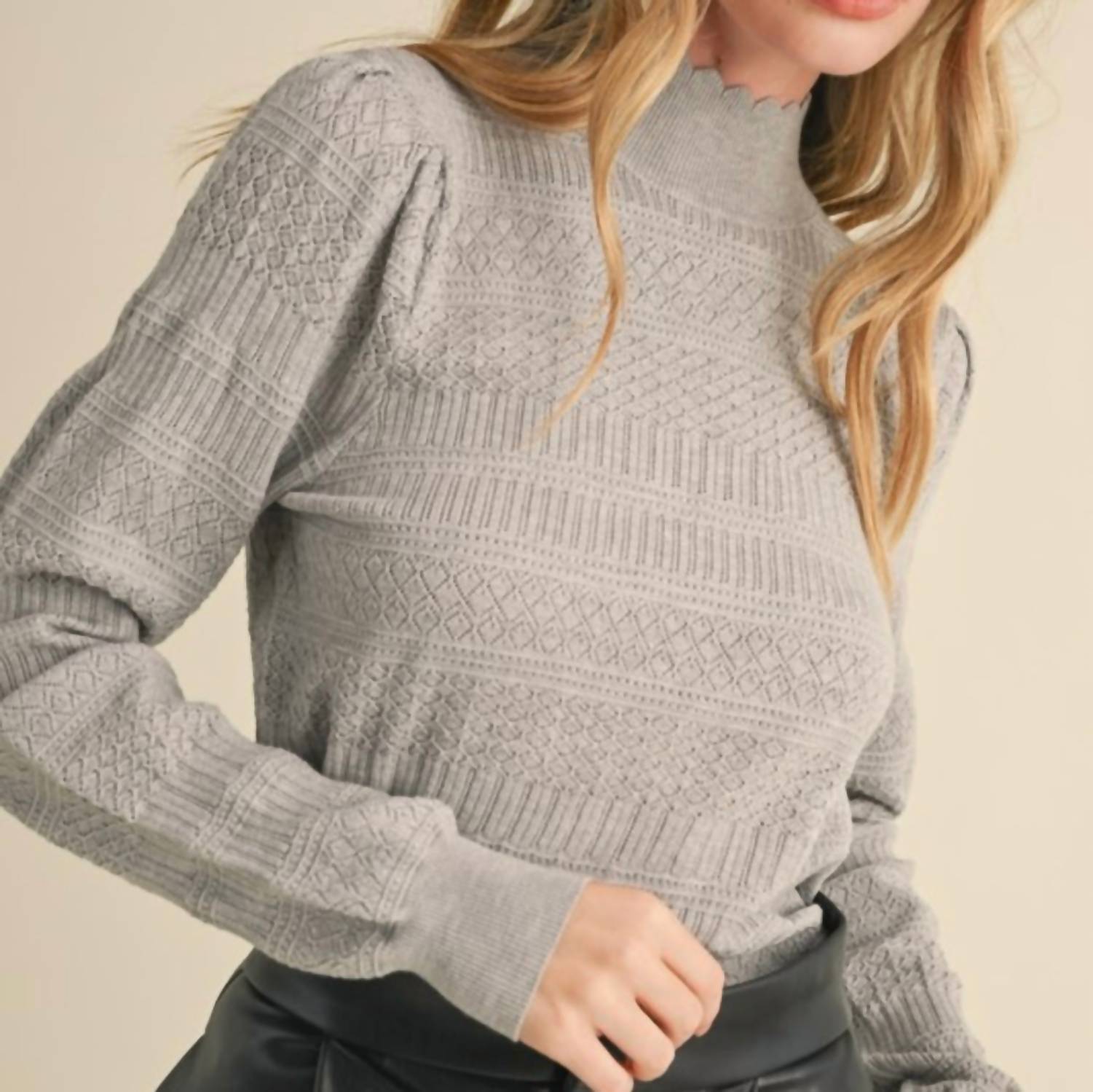&Merci - Pointelle Mock Neck Sweater