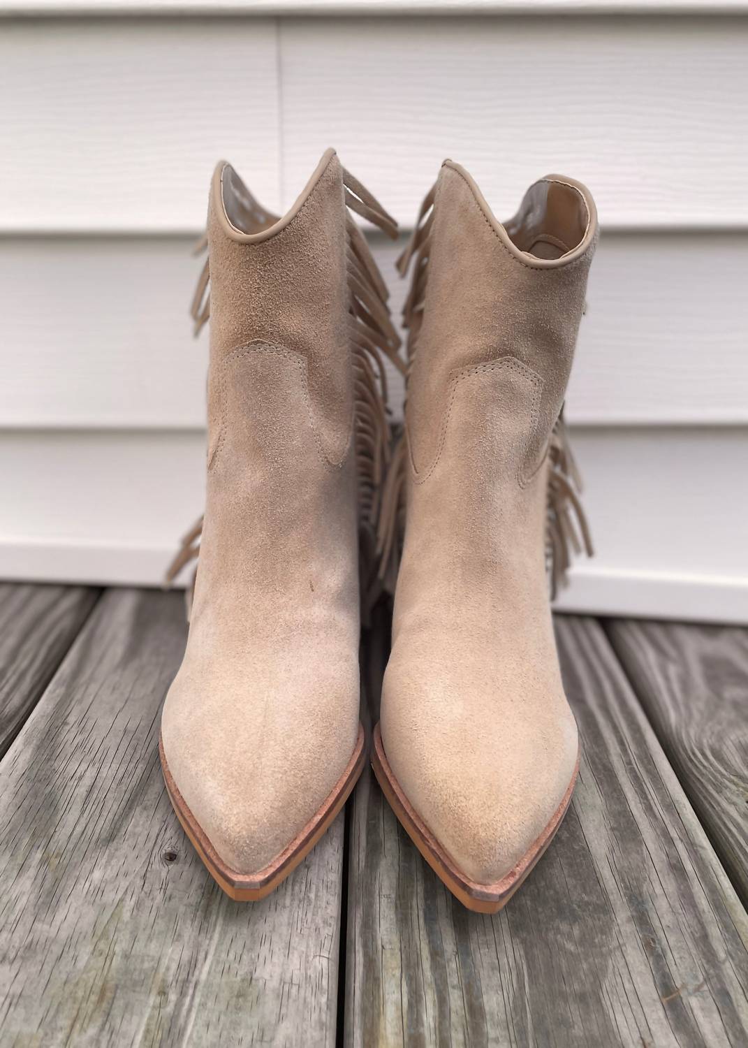 STEVE MADDEN Women's Suede Wolfer-f Fringe Western Bootie in tan - women's shoe - alternate view