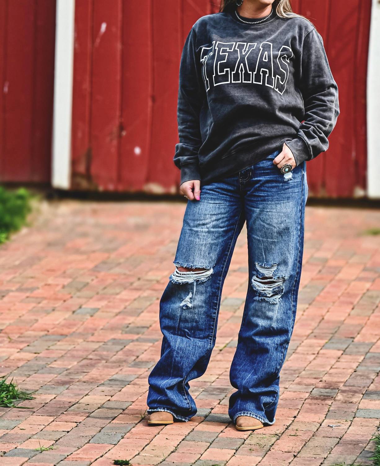 PISTOLA Texas Crew Sweatshirt in black - women's top - alternate view