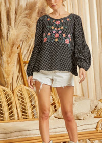 Savanna Jane - Floral Embroidery Polka Dot Top