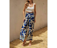 DRESS FORUM Satin Wide Leg Pants in blue ivory tan - women's pants - view 4