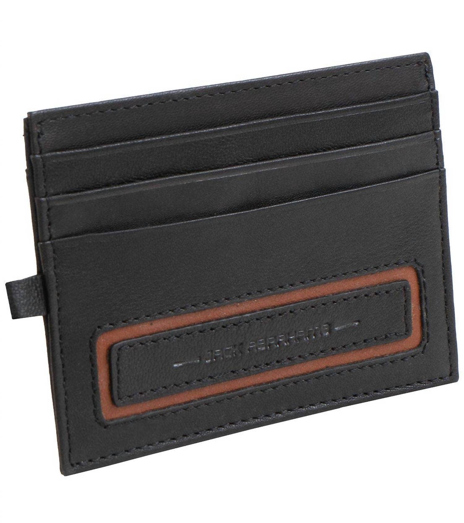 Jack Abrahams Men's Goat Nappa Leather Card Case Wallet With ID Window in cognac black - men's bag