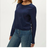 Michael Stars Aiko New Jersey Long Sleeve Raw Hem Crew Tee in nocturnal - women's long sleeve top