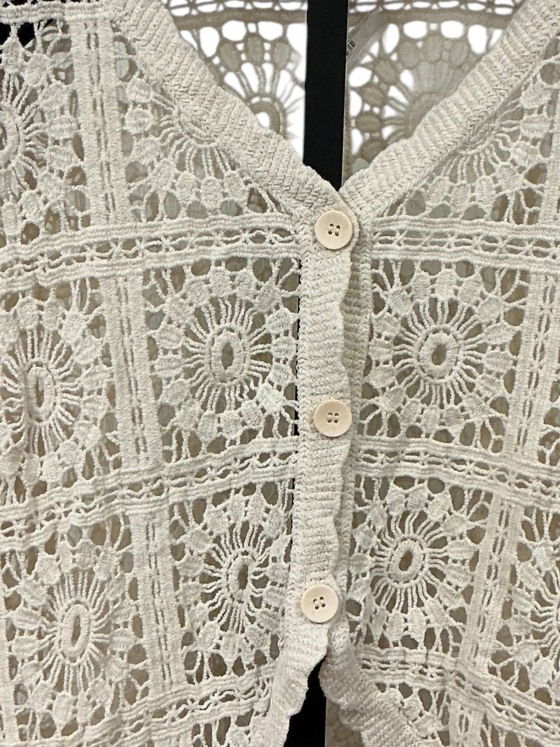 Origami Women's Crochet Cardigan in natural - women's cardigan - detail view
